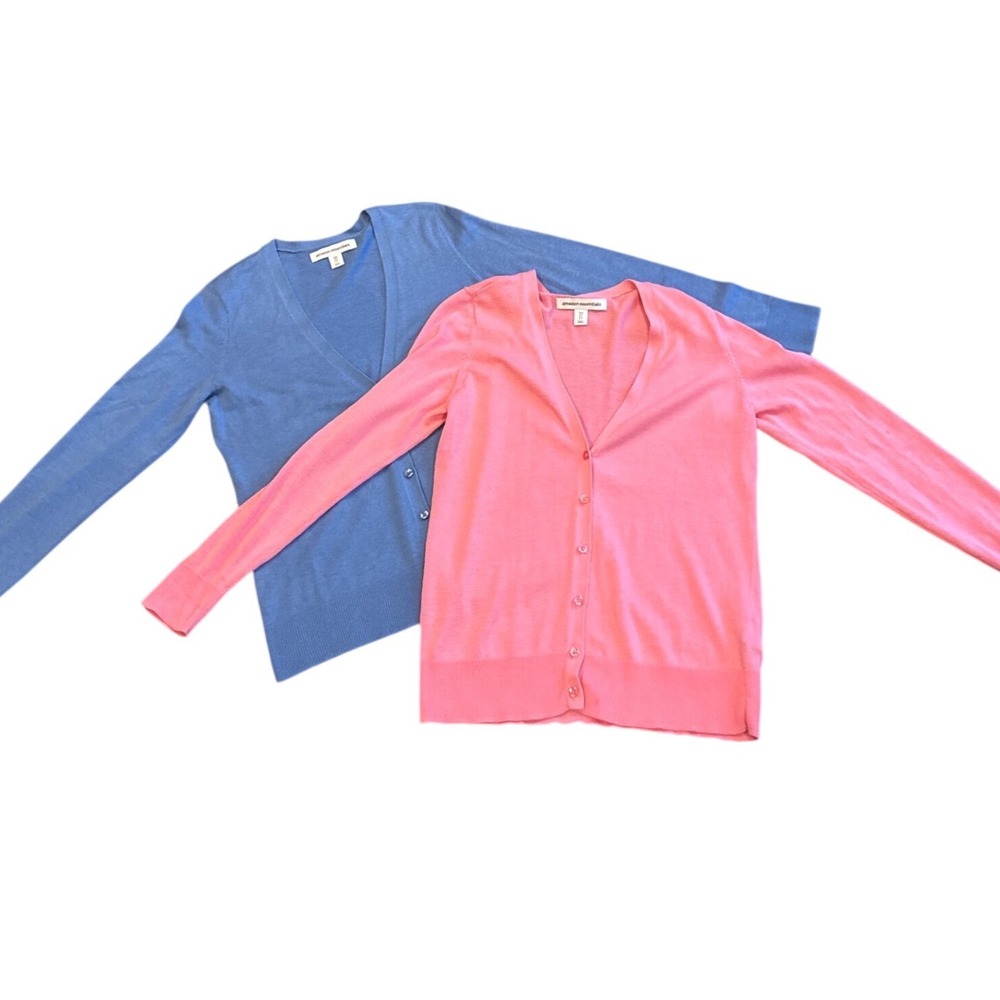 Amazon Essentials Women's M V-Neck Cardigan Sweater 2-Pack Blue Pink Barbiecore